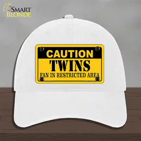 Caution Twins Fan Novelty License Plate Hat Unconstructed Cotton / White