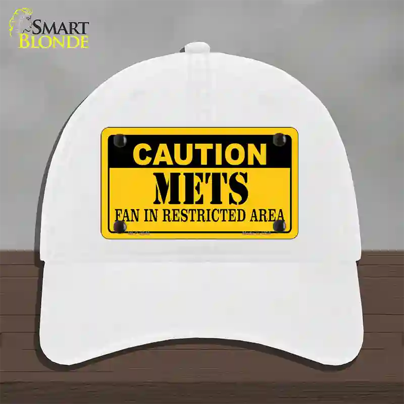 Caution Mets Fan Novelty License Plate Hat Unconstructed Cotton / White