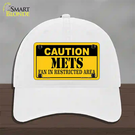 Caution Mets Fan Novelty License Plate Hat Unconstructed Cotton / White