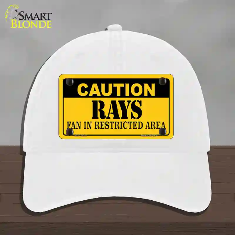 Caution Rays Fan Novelty License Plate Hat Unconstructed Cotton / White