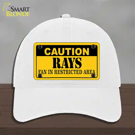 Caution Rays Fan Novelty License Plate Hat Unconstructed Cotton / White