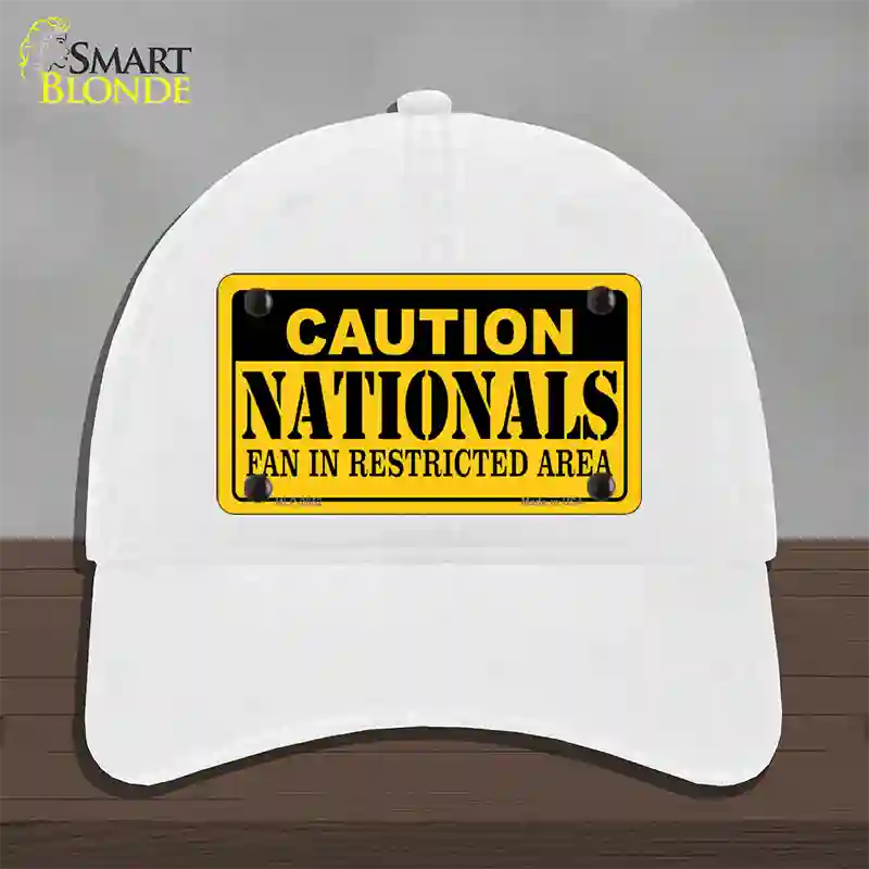 Caution Nationals Fan Novelty License Plate Hat Unconstructed Cotton / White