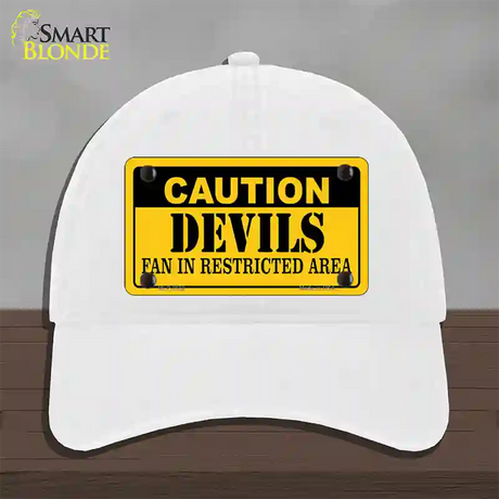 Caution Devils Novelty License Plate Hat Unconstructed Cotton / White