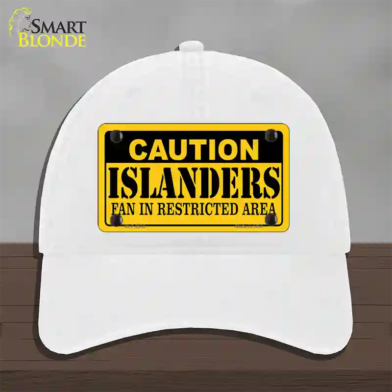 Caution Islanders Novelty License Plate Hat Unconstructed Cotton / White