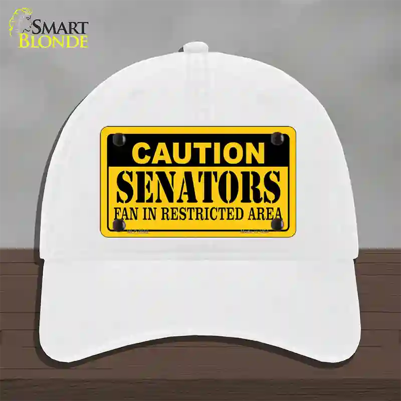 Caution Senators Vanity Novelty License Plate Hat Unconstructed Cotton / White