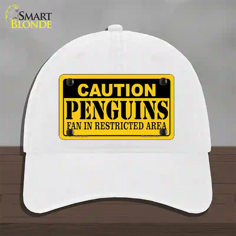 Caution Penguins Novelty License Plate Hat Unconstructed Cotton / White