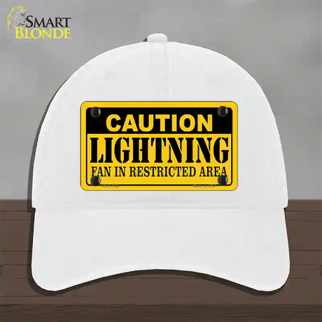 Caution Lightning Novelty License Plate Hat Unconstructed Cotton / White