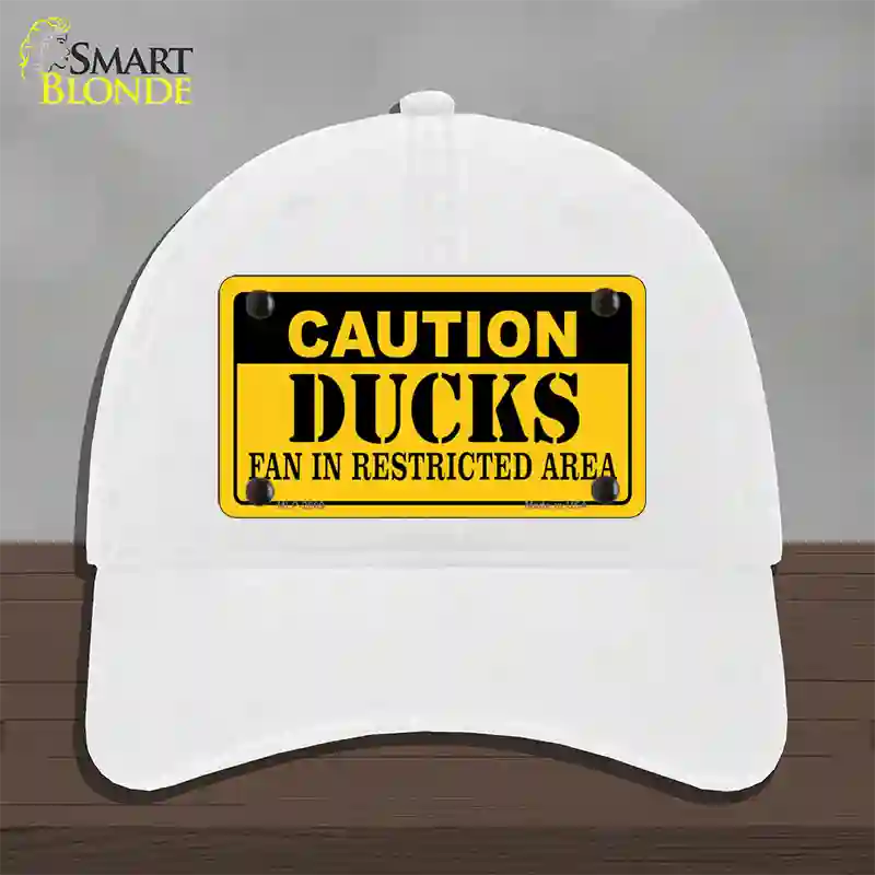 Caution Ducks Novelty License Plate Hat Unconstructed Cotton / White