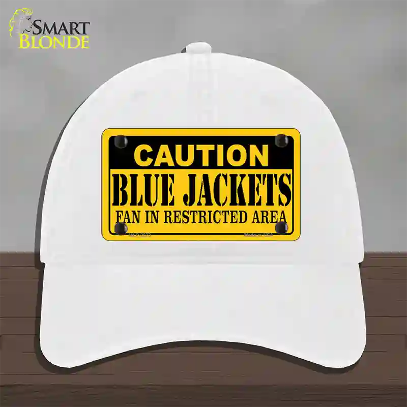 Caution Blue Jackets Novelty License Plate Hat Unconstructed Cotton / White