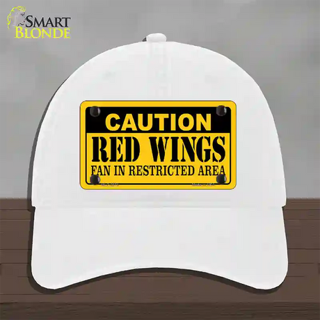 Caution Red Wings Novelty License Plate Hat Unconstructed Cotton / White