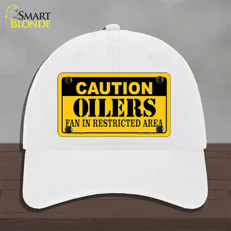 Caution Oilers Novelty License Plate Hat Unconstructed Cotton / White