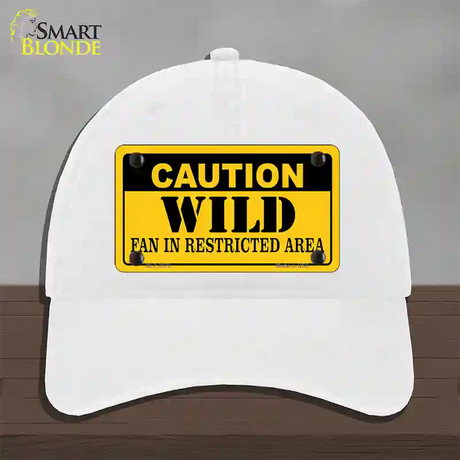 Caution Wild Novelty License Plate Hat Unconstructed Cotton / White