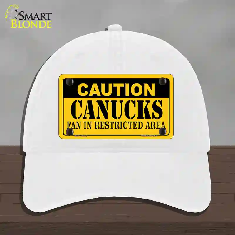 Caution Canucks Novelty License Plate Hat Unconstructed Cotton / White