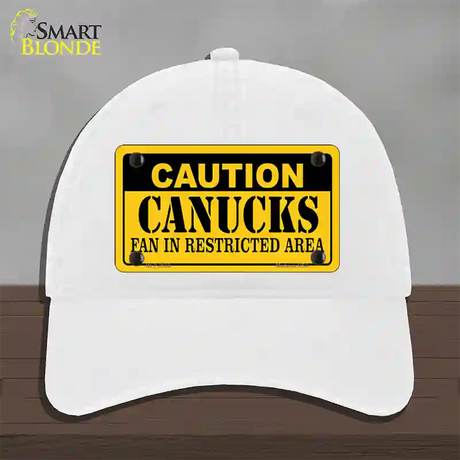 Caution Canucks Novelty License Plate Hat Unconstructed Cotton / White