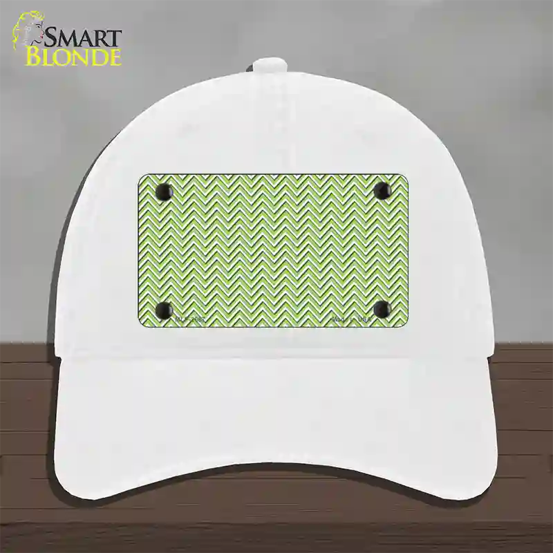 Lime Green White Chevron Novelty License Plate Hat Unconstructed Cotton / White