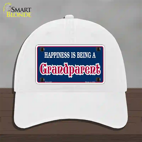 Happiness Being Grandparent Novelty License Plate Hat Unconstructed Cotton / White