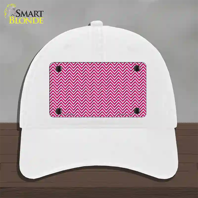 Pink White Chevron Novelty License Plate Hat Unconstructed Cotton / White