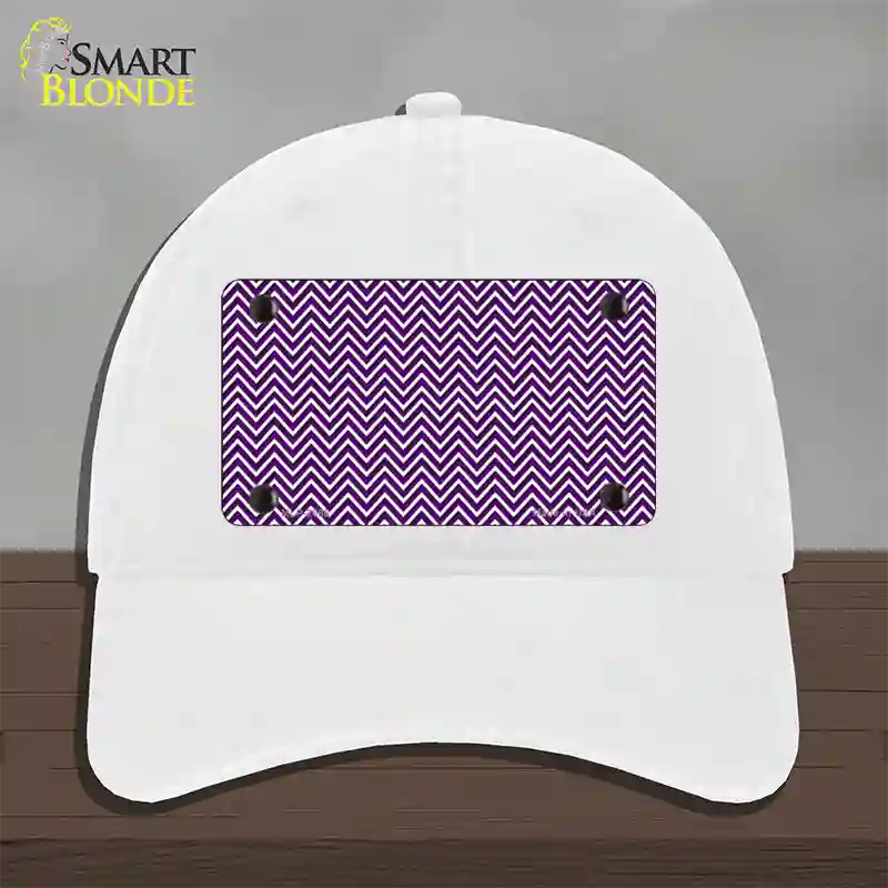 Purple White Chevron Novelty License Plate Hat Unconstructed Cotton / White