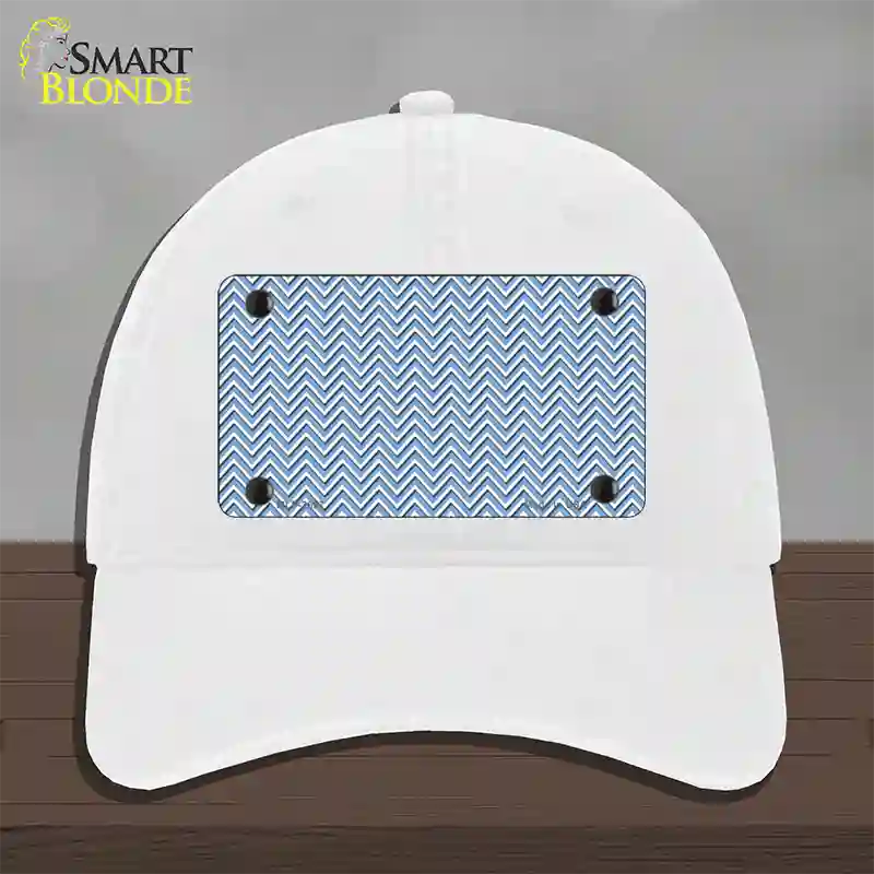 Light Blue White Chevron Novelty License Plate Hat Unconstructed Cotton / White