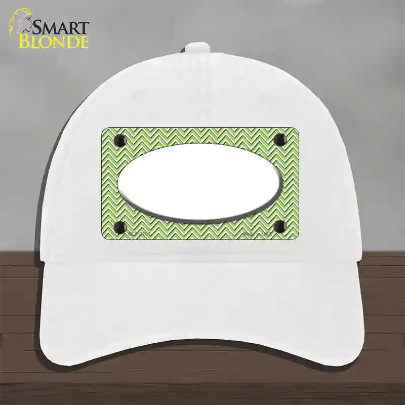 Lime Green White Chevon White Center Oval Novelty License Plate Hat Unconstructed Cotton / White