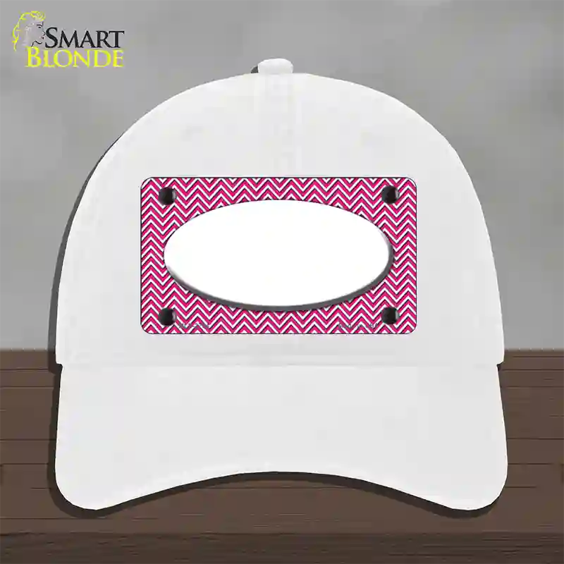 Pink White Chevon White Center Oval Novelty License Plate Hat Unconstructed Cotton / White