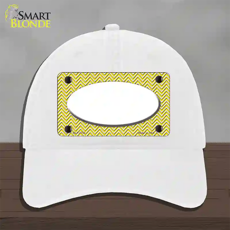 Yellow White Chevon White Center Oval Novelty License Plate Hat Unconstructed Cotton / White