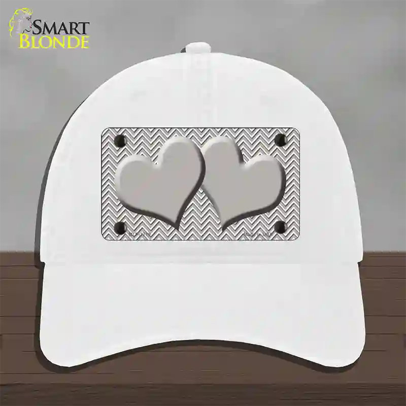 Grey White Chevon Grey Center Hearts Novelty License Plate Hat Unconstructed Cotton / White