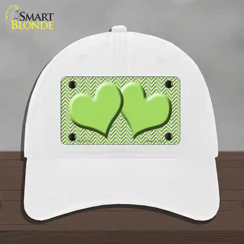 Lime Green White Chevron Lime Green Center Hearts Novelty License Plate Hat Unconstructed Cotton / White