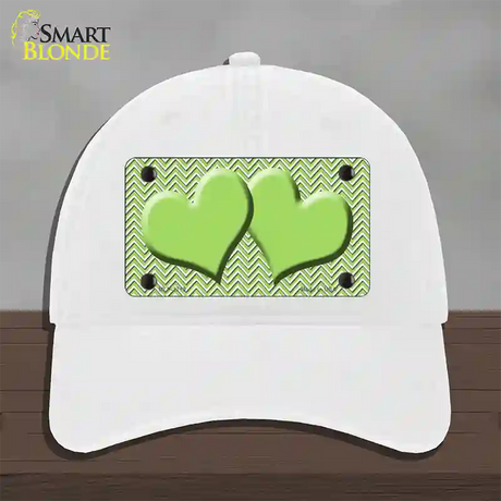 Lime Green White Chevron Lime Green Center Hearts Novelty License Plate Hat Unconstructed Cotton / White