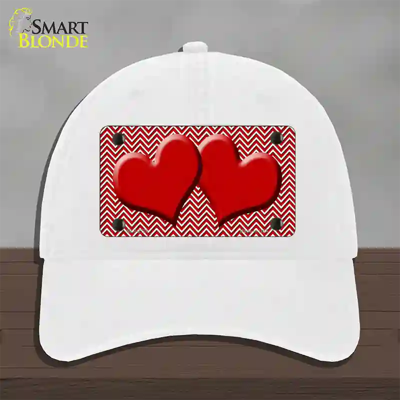 Red White Chevron Red Center Hearts Novelty License Plate Hat Unconstructed Cotton / White