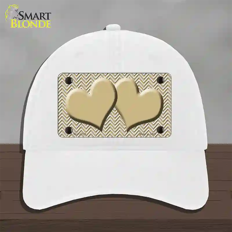 Gold White Chevron Gold Center Hearts Novelty License Plate Hat Unconstructed Cotton / White