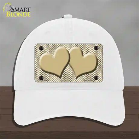 Gold White Chevron Gold Center Hearts Novelty License Plate Hat Unconstructed Cotton / White