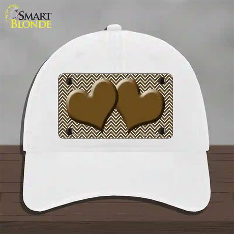 Brown White Chevron Brown Center Hearts Novelty License Plate Hat Unconstructed Cotton / White