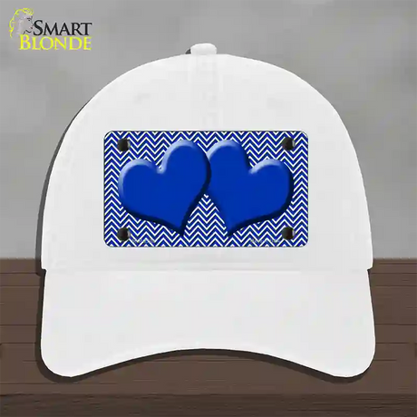 Blue White Chevron Blue Center Hearts Novelty License Plate Hat Unconstructed Cotton / White