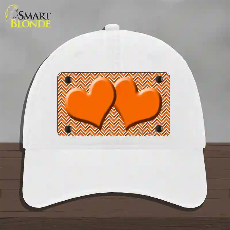 Orange White Chevron Orange Center Hearts Novelty License Plate Hat Unconstructed Cotton / White