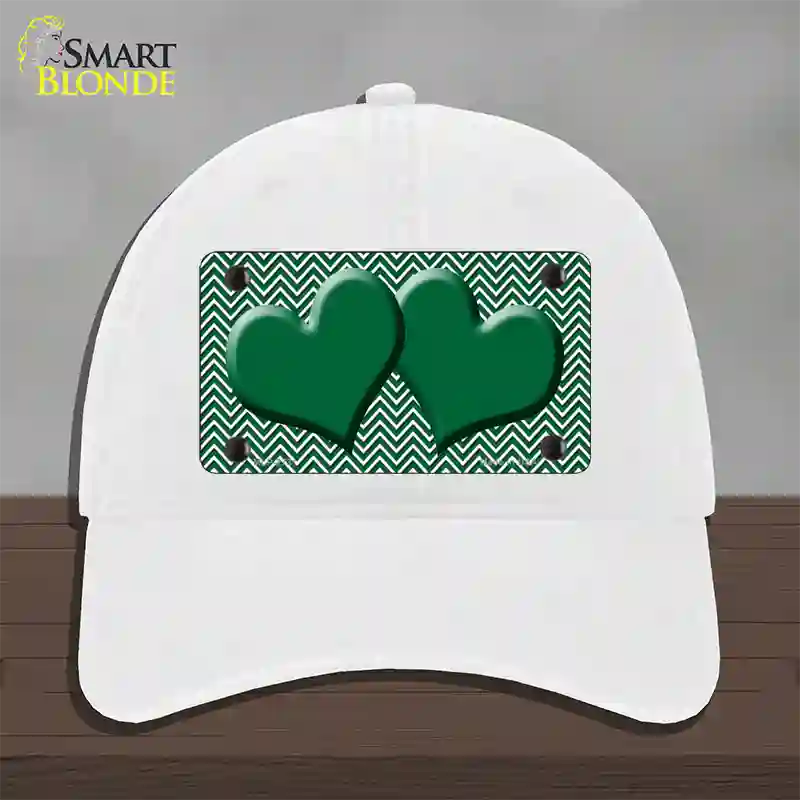 Green White Chevron Green Center Hearts Novelty License Plate Hat Unconstructed Cotton / White