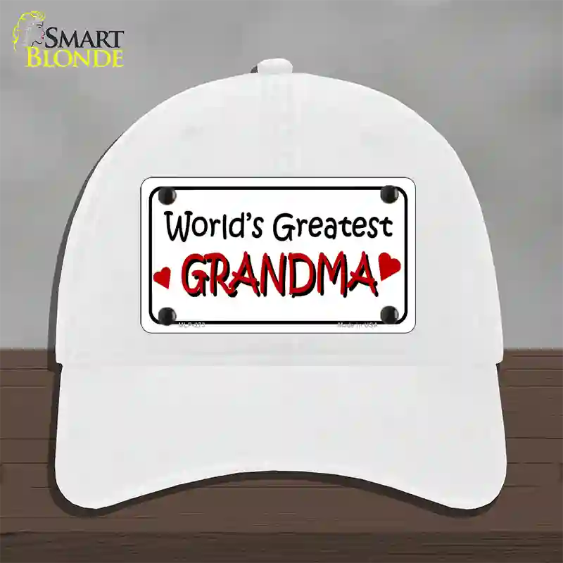 Worlds Greatest Grandma Novelty License Plate Hat Unconstructed Cotton / White