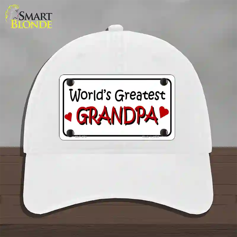 Worlds Greatest Grandpa Novelty License Plate Hat Unconstructed Cotton / White