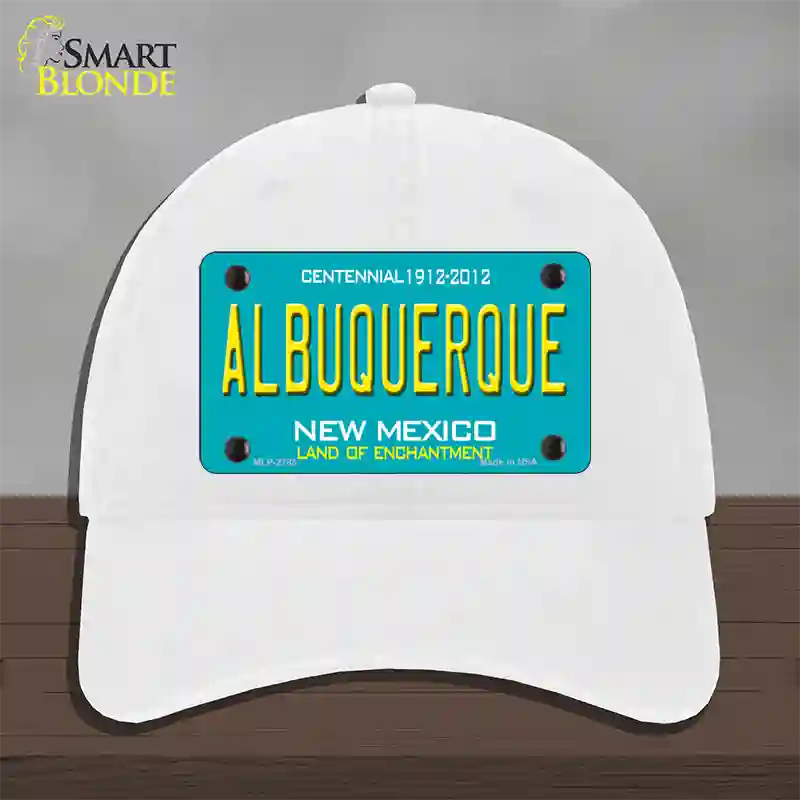 Albuquerque New Mexico Teal Novelty License Plate Hat Unconstructed Cotton / White