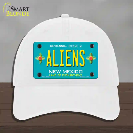 Aliens New Mexico Teal Novelty License Plate Hat Unconstructed Cotton / White