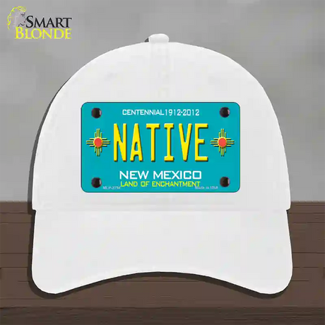 Native New Mexico Teal Novelty License Plate Hat Unconstructed Cotton / White