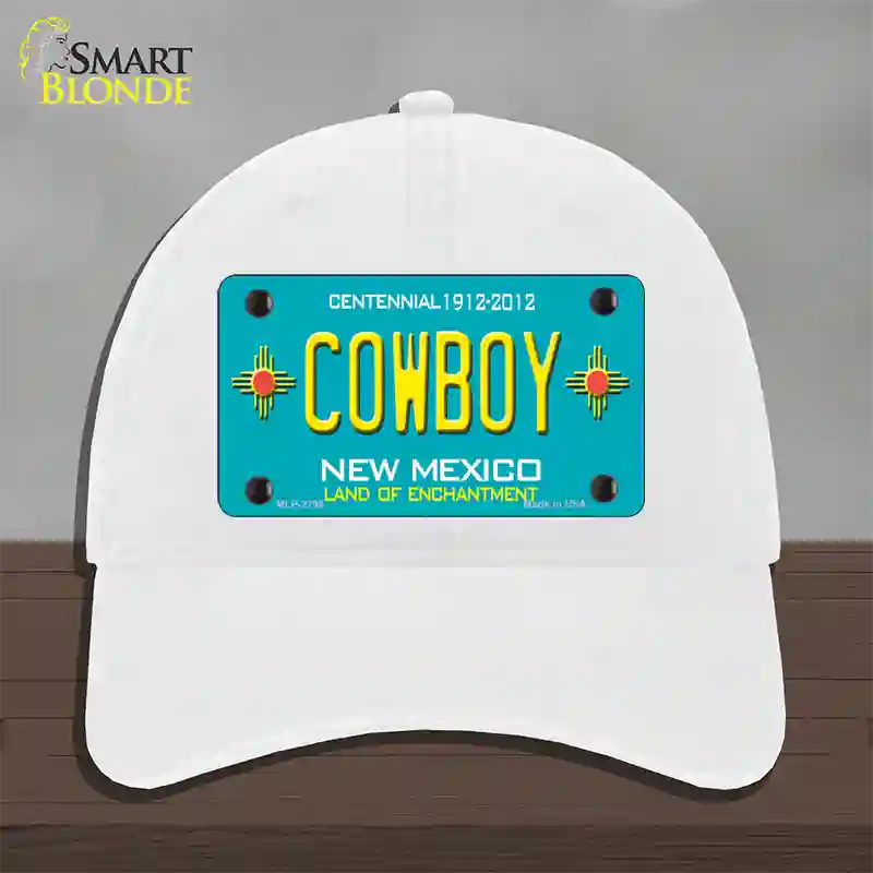 Cowboy New Mexico Teal Novelty License Plate Hat Unconstructed Cotton / White