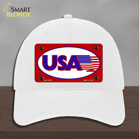 USA American Flag Vanity Novelty License Plate Hat Unconstructed Cotton / White