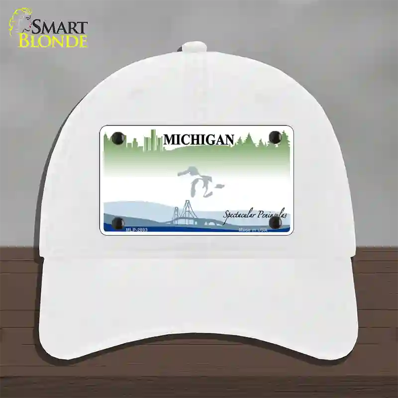 Michigan Peninsulas State Blank Novelty License Plate Hat Unconstructed Cotton / White