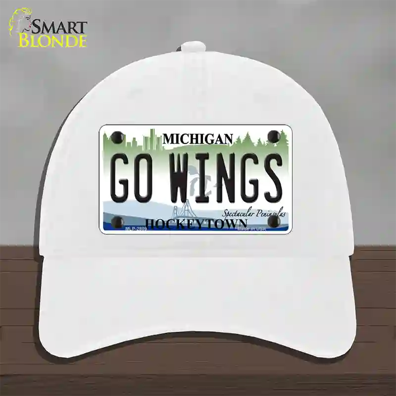 Go Wings Michigan State Novelty License Plate Hat Unconstructed Cotton / White