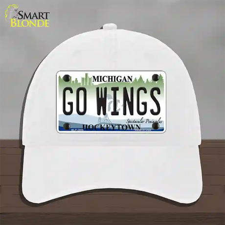 Go Wings Michigan State Novelty License Plate Hat Unconstructed Cotton / White