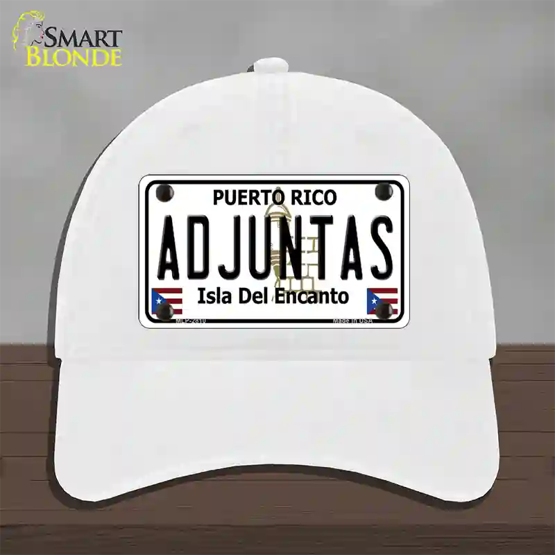 Adjuntas Novelty License Plate Hat Unconstructed Cotton / White