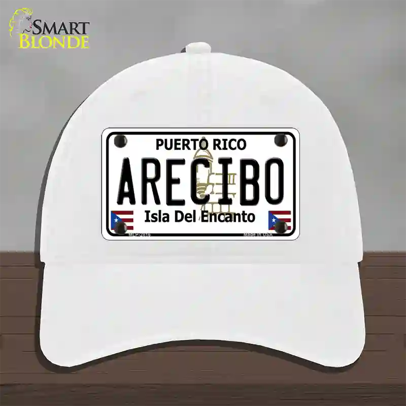 Arecibo Puerto Rico Novelty License Plate Hat Unconstructed Cotton / White