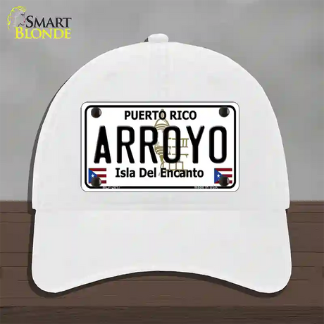 Arroyo Puerto Rico Novelty License Plate Hat Unconstructed Cotton / White