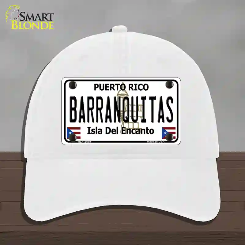 Barranquitas Novelty License Plate Hat Unconstructed Cotton / White